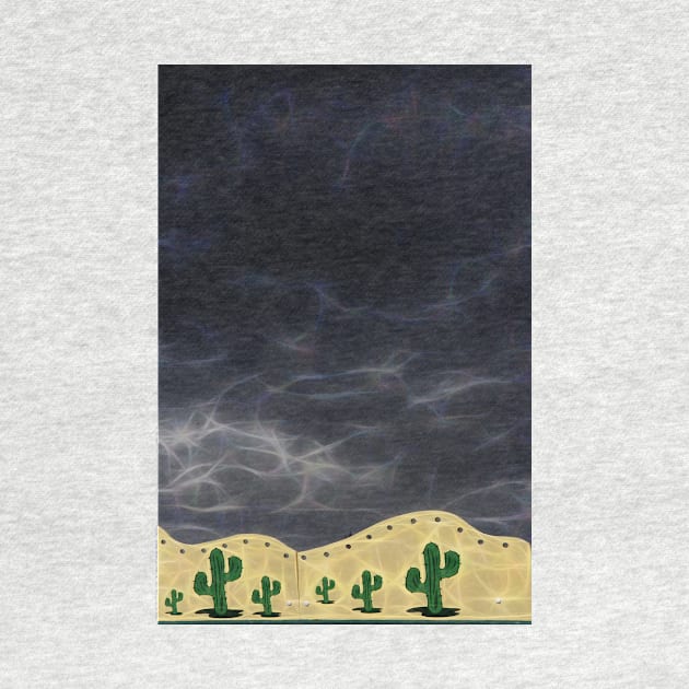 very black rain filled sky with a few stylized cactus plants by mister-john